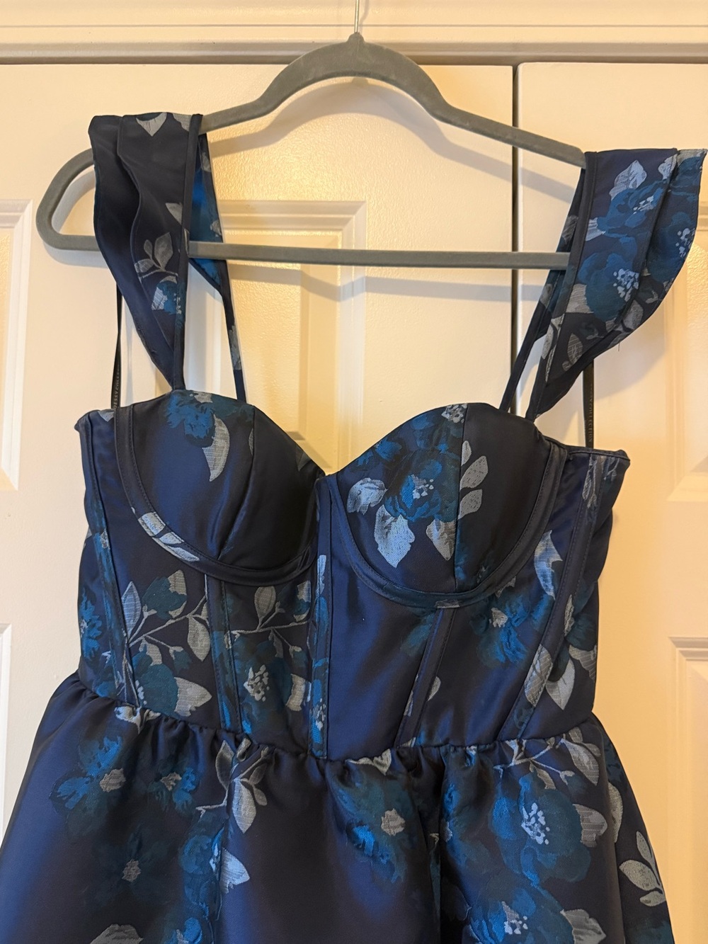 Baroque Rose Damask Floral Corset Maxi Dress | Midnight Navy | Size 8 - Picture 8 of 11